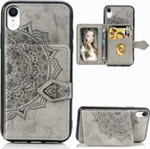 Voor iPhone XR Mandala Reliëf Magnetische Doek PU + TPU + PC Case met Houder & Kaartsleuven & Portemonnee & Fotolijst & Riem (Grijs)
