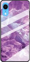 Voor iPhone XR marmeren patroon glas beschermhoes (paars)