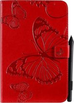 Voor iPad Mini 2019 & 4 & 3 & 2 & 1 Geperst afdrukken Vlinderpatroon Horizontale flip PU lederen tas met houder & kaartsleuven & portemonnee & pennensleuf (rood)