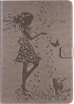 Voor iPad 10.2 / Pro 10.5 / Air 2019 Pressed Printing Woman and Cat Pattern Horizontale flip lederen tas met houder & kaartsleuven & portemonnee (grijs)
