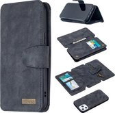 Afneembare Frosted Magnetische Horizontale Flip Leren Case met Kaartsleuven & Houder & Rits Portemonnee & Fotolijst Voor iPhone 12 Pro Max (Zwart Blauw)