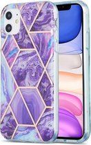 3D Electroplating Marble Pattern TPU beschermhoes voor iPhone 11 (paars)