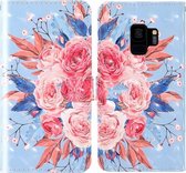 Voor Samsung Galaxy S9 3D-schilderij Gekleurd tekeningpatroon Horizontaal Flip TPU + PU-lederen hoes met houder & kaartsleuven & portemonnee & lanyard (gekleurde bloemen)