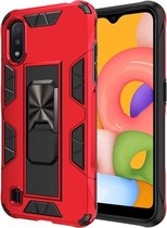 Voor Samsung Galaxy A01 Soldier Armor schokbestendig TPU + pc magnetische beschermhoes met houder (rood)