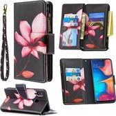 Voor Samsung Galaxy A30 Gekleurde Tekening Patroon Rits Horizontale Flip Lederen Case met Houder & Kaartsleuven & Portemonnee (Lotus)