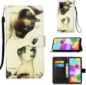Voor Galaxy A41 Schilderen Horizontale Flip Leren Case met Houder & Kaartsleuf & Portemonnee & Lanyard (Cat Stare)