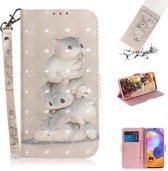 Voor Galaxy A31 3D Gekleurde Tekening Horizontale Flip Leren Case met Houder & Kaartsleuf & Portemonnee & Lanyard (Drie Eekhoorns)