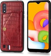 Voor Galaxy A01 Krokodilpatroon PU + TPU + PVC Breukvast gsm-hoesje met magnetische onzichtbare houder & houder & kaartsleuven (rood)