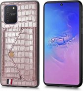 Voor Galaxy S10 Lite & A91 Krokodilpatroon PU + TPU + PVC Breukvast gsm-hoesje met magnetische onzichtbare houder & houder & kaartsleuven (roségoud)