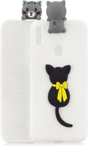 Voor Galaxy A11 schokbestendig 3D liggend Cartoon TPU beschermhoes (kleine zwarte kat)