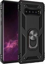 Sergeant Armor Shockproof TPU + PC beschermhoes voor Galaxy S10 Plus, met 360 graden rotatiehouder (zwart)