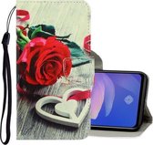 Voor Vivo Y91c 3D gekleurde tekening horizontale flip PU lederen tas met houder & kaartsleuven & portemonnee (rode roos)