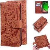 Voor Motorola Moto G7 Play (EU-versie) Tijger reliëfpatroon Horizontale flip lederen tas met houder & kaartsleuven en portemonnee (bruin)