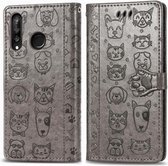 Voor Huawei P30 Lite / Nova 4e Leuke Kat en Hond Reliëf Horizontale Flip PU Lederen Case met Houder / Kaartsleuf / Portemonnee / Lanyard (Grijs)
