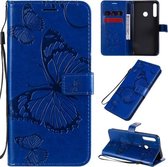 Voor Huawei Y7P / P40 Lite E / Honor 9C 3D Vlinders Embossing Patroon Horizontale Flip Leren Case met Houder & Kaartsleuf & Portemonnee (Blauw)