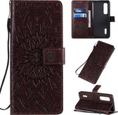 Voor OPPO Find X2 Pro Pressed Printing Zonnebloempatroon Horizontale Flip PU lederen tas met houder & kaartsleuven & portemonnee & lanyard (bruin)