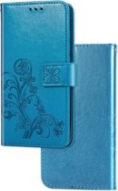 Voor Motorola Moto G8 Power Lite Lucky Clover Pressed Flowers Pattern Leather Case met houder & kaartsleuven & portemonnee & draagriem (blauw)