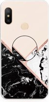 Voor Xiaomi Redmi Note 6 & 6 Pro reliëf gelakt marmer TPU beschermhoes met houder (zwart wit roze)