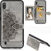 Voor Galaxy M10 Mandala Reliëf Magnetische Doek PU + TPU + PC Case met Houder & Kaartsleuven & Portemonnee & Fotolijst & Riem (Grijs)