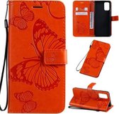Voor Galaxy S20 Ultra Pressed Printing Butterfly Pattern Horizontale Flip PU lederen tas met houder & kaartsleuven & portemonnee & lanyard (oranje)