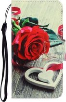 Voor Galaxy A91 Gekleurde tekening Horizontale flip lederen tas met houder & kaartsleuf & portemonnee (rode roos)