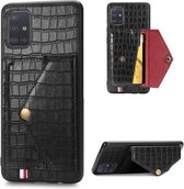 Voor Galaxy A71 Krokodilpatroon PU + TPU + PVC Breukvast gsm-hoesje met magnetische onzichtbare houder & houder & kaartsleuven (zwart)