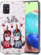 Voor Samsung Galaxy A51 5G Lichtgevende TPU zachte beschermhoes (paar eenhoorn)