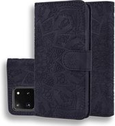 Voor Samsung Galaxy S20 Ultra Reliëf Zonnebloem Patroon Horizontale Flip PU Lederen Case met Houder & Kaartsleuven & Portemonnee & Lanyard (Zwart)