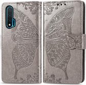 Voor Huawei Nova 6 Butterfly Love Flower Reliëf Horizontale Flip Leren Case met Beugel / Kaartsleuf / Portemonnee / Lanyard (Grijs)
