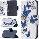 Voor iPhone 12 mini Gekleurd tekeningpatroon Horizontaal leren flip-hoesje met houder & kaartsleuven & portemonnee (vlinders)