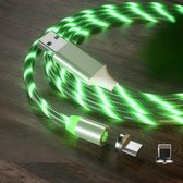 2 in 1 USB naar 8-pins + micro-USB magnetische zuigkracht Kleurrijke Streamer Oplaadkabel mobiele telefoon, lengte: 1m (groen licht)