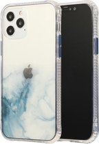 Voor iPhone 12 mini marmerpatroon glitterpoeder schokbestendig TPU + acryl beschermhoes met afneembare knoppen (babyblauw)