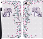 Voor iPhone SE 2020/8/7 3D Geschilderd Patroon Horizontale Flip Leren Case met Houder & Portemonnee & Kaartsleuf & Lanyard (Bloem Olifant)