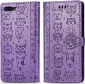 Voor iPhone 8 Plus / 7 Plus Leuke Kat en Hond Reliëf Horizontale Flip PU Leren Case met Houder / Kaartsleuf / Portemonnee / Lanyard (Lichtpaars)