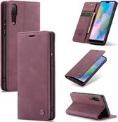 CaseMe-013 Afneembare multifunctionele horizontale lederen flip-hoes met kaartsleuf en houder voor Huawei P20 Pro (rode wijn)