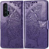 Butterfly Love Flowers Embossing Horizontale Flip Leather Case Voor Huawei Honor 20 Pro met Houder & Kaartsleuven & Portemonnee & Lanyard (Donkerpaars)