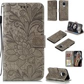 Voor Geschikt voor Xiaomi Redmi Note 9 Pro Max Lace Flower Embossing Pattern Horizontale Flip Leather Case, met houder & kaartsleuven & portemonnee & fotolijst & Lanyard (grijs)