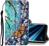 Voor Sony Xperia 20 3D Gekleurde Tekening Horizontale Flip PU Lederen Case met Houder & Kaartsleuven & Portemonnee (Paarse Vlinder)