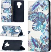 Voor Nokia 5.4 Gekleurde Tekening Patroon Onzichtbare Magnetische Horizontale Flip PU Lederen Case met Houder & Kaartsleuven & Portemonnee (Blauwe Bladeren)