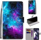 Voor Xiaomi Mi 10 Lite Gekleurde tekening Cross Texture Horizontale flip PU lederen tas met houder & kaartsleuven & portemonnee & lanyard (paarsgroene sterrenhemel)