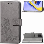 Voor Galaxy A71 Lucky Clover Pressed Flowers Pattern Leather Case met houder & kaartsleuven & portemonnee & draagriem (grijs)