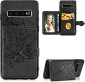Voor Galaxy S10 Plus Mandala in reliëf gemaakte stoffen kaarthouder Mobiele telefoonhoes met magnetische en beugelfunctie met kaarttas / portemonnee / fotolijstfunctie met draagriem (zwart)