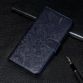 Voor Galaxy S20 + Lace Flower Embossing Pattern Horizontale Flip PU lederen tas met houder & kaartsleuven & portemonnee & fotolijst & lanyard (donkerblauw)