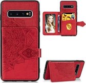 Voor Galaxy S10 Plus Mandala in reliëf gemaakte stoffen kaarthouder Mobiele telefoonhoes met magnetische en beugelfunctie met kaarttas / portemonnee / fotolijstfunctie met draagriem (rood)