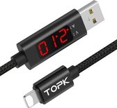 TOPK 1m 2.1A Max USB naar 8-pins nylon gevlochten snellaadsynchronisatiegegevenskabel, met uitgangsdisplay (zwart)