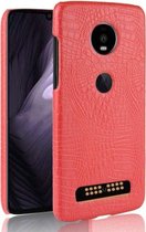 Schokbestendig Crocodile Texture PC + PU-hoesje voor Motorola Moto Z4 Play (rood)