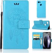 Windgong Uil Embossing Patroon Horizontale Flip Leren Case voor Google Pixel 3 XL, met houder & kaartsleuven & portemonnee (blauw)