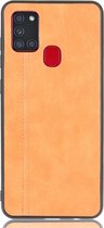 Samsung Galaxy A21s Hoesje - Mobigear - Stitch Serie - Kunstlederen Backcover - Oranje - Hoesje Geschikt Voor Samsung Galaxy A21s