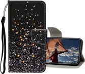 Gekleurde tekening patroon horizontale flip lederen tas met houder & kaartsleuven & portemonnee voor iPhone 12 Pro Max (zwarte vijfpuntige ster)