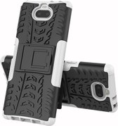 Sony Xperia 10 Hoesje - Mobigear - Tire Serie - Hard Kunststof Backcover - Zwart / Wit - Hoesje Geschikt Voor Sony Xperia 10